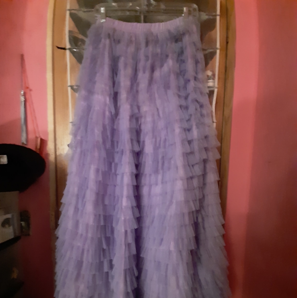 Lavender Tiered Tulle Maxi Skirt by